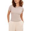 imageODODOS Thin Soft Short Sleeve Tee for Women Crew Neck Lightweight Slim Fit TShirts Summer Crop TopsStone