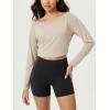 imageODODOS Womens Boat Neck VWaist Cropped Shirts PeachSoft All Day Comfort Long Sleeve TopsBeige