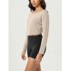 imageODODOS Womens Boat Neck VWaist Cropped Shirts PeachSoft All Day Comfort Long Sleeve TopsBeige