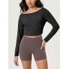 imageODODOS Womens Boat Neck VWaist Cropped Shirts PeachSoft All Day Comfort Long Sleeve TopsBlack