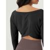 imageODODOS Womens Boat Neck VWaist Cropped Shirts PeachSoft All Day Comfort Long Sleeve TopsBlack