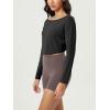 imageODODOS Womens Boat Neck VWaist Cropped Shirts PeachSoft All Day Comfort Long Sleeve TopsBlack