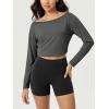 imageODODOS Womens Boat Neck VWaist Cropped Shirts PeachSoft All Day Comfort Long Sleeve TopsCharcoal