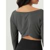 imageODODOS Womens Boat Neck VWaist Cropped Shirts PeachSoft All Day Comfort Long Sleeve TopsCharcoal
