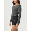 imageODODOS Womens Boat Neck VWaist Cropped Shirts PeachSoft All Day Comfort Long Sleeve TopsCharcoal