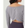 imageODODOS Womens Boat Neck VWaist Cropped Shirts PeachSoft All Day Comfort Long Sleeve TopsLight Gray