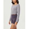 imageODODOS Womens Boat Neck VWaist Cropped Shirts PeachSoft All Day Comfort Long Sleeve TopsLight Gray