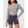 imageODODOS Womens Boat Neck VWaist Cropped Shirts PeachSoft All Day Comfort Long Sleeve TopsLight Gray
