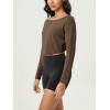 imageODODOS Womens Boat Neck VWaist Cropped Shirts PeachSoft All Day Comfort Long Sleeve TopsNutria