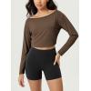 imageODODOS Womens Boat Neck VWaist Cropped Shirts PeachSoft All Day Comfort Long Sleeve TopsNutria
