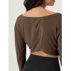 imageODODOS Womens Boat Neck VWaist Cropped Shirts PeachSoft All Day Comfort Long Sleeve TopsNutria