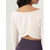 imageODODOS Womens Boat Neck VWaist Cropped Shirts PeachSoft All Day Comfort Long Sleeve TopsWhite