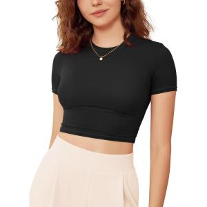 imageODODOS Thin Soft Short Sleeve Tee for Women Crew Neck Lightweight Slim Fit TShirts Summer Crop TopsBlack