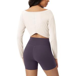 imageODODOS Womens Boat Neck VWaist Cropped Shirts PeachSoft All Day Comfort Long Sleeve TopsWhite
