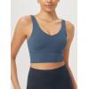 imageODODOS Womens Longline UBack Sports Bra VNeck Padded Yoga Workout Wirefree Tank TopInk Blue