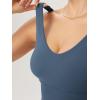 imageODODOS Womens Longline UBack Sports Bra VNeck Padded Yoga Workout Wirefree Tank TopInk Blue