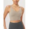 imageODODOS Womens Longline UBack Sports Bra VNeck Padded Yoga Workout Wirefree Tank TopShaker Beige