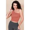 imageODODOS One Shoulder Crop Cami Tank for Women Seamless Ribbed Asymmetric Cropped TopsBeigecoralteal