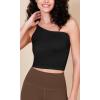 imageODODOS One Shoulder Crop Cami Tank for Women Seamless Ribbed Asymmetric Cropped TopsBlack