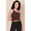 imageODODOS One Shoulder Crop Cami Tank for Women Seamless Ribbed Asymmetric Cropped TopsBrunetteclaymushroom