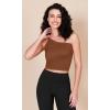 imageODODOS One Shoulder Crop Cami Tank for Women Seamless Ribbed Asymmetric Cropped TopsBrunetteclaymushroom