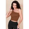 imageODODOS One Shoulder Crop Cami Tank for Women Seamless Ribbed Asymmetric Cropped TopsBrunetteclaymushroom