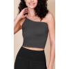 imageODODOS One Shoulder Crop Cami Tank for Women Seamless Ribbed Asymmetric Cropped TopsCharcoal