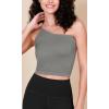 imageODODOS One Shoulder Crop Cami Tank for Women Seamless Ribbed Asymmetric Cropped TopsGray