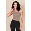 imageODODOS One Shoulder Crop Cami Tank for Women Seamless Ribbed Asymmetric Cropped TopsMushroomtaupecharcoal