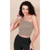 imageODODOS One Shoulder Crop Cami Tank for Women Seamless Ribbed Asymmetric Cropped TopsMushroomtaupecharcoal