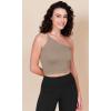 imageODODOS One Shoulder Crop Cami Tank for Women Seamless Ribbed Asymmetric Cropped TopsTaupe