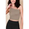 imageODODOS One Shoulder Crop Cami Tank for Women Seamless Ribbed Asymmetric Cropped TopsTaupe