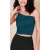 imageODODOS One Shoulder Crop Cami Tank for Women Seamless Ribbed Asymmetric Cropped TopsTeal