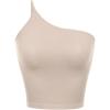 imageODODOS One Shoulder Crop Cami Tank for Women Seamless Ribbed Asymmetric Cropped TopsBeige