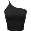 imageODODOS One Shoulder Crop Cami Tank for Women Seamless Ribbed Asymmetric Cropped TopsBlack