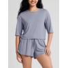 imageODODOS Womens PeachSoft Relaxed Fit Cropped TShirt Short Sleeve Crew Neck Casual Lounge TopGrey Blue