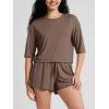 imageODODOS Womens PeachSoft Relaxed Fit Cropped TShirt Short Sleeve Crew Neck Casual Lounge TopTea Brown