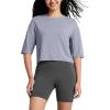imageODODOS Womens PeachSoft Relaxed Fit Cropped TShirt Short Sleeve Crew Neck Casual Lounge TopGrey Blue