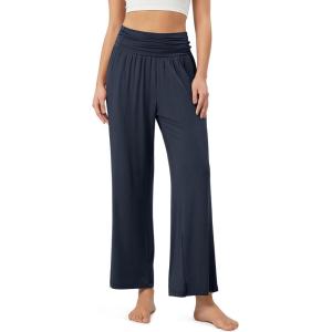 imageODODOS Womens Wide Leg Palazzo Lounge Pants with Pockets Light Weight Loose Comfy Casual Pajama Pants262830quot32quot InseamMidnightno Pocket