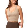 imageODODOS Seamless Halter Crop Tops for Women Ribbed Soft V Neck Open Back Cropped Tank TopBeige