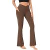 imageODODOS Cloud Feeling Crossover Flared Pants with Pockets for Women Cross Waist Bootcut Lounge Yoga Pants 30quot  32quot InseamBrunette