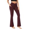 imageODODOS Cloud Feeling Crossover Flared Pants with Pockets for Women Cross Waist Bootcut Lounge Yoga Pants 30quot  32quot InseamBurgundy