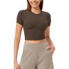 imageODODOS Lightweight Soft Short Sleeve Tee for Women Crew Neck Slim Fit TShirts Summer Crop TopsDark Brown