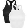 imageODODOS Womens 2 Pack Seamless Tank Tops Racerback Ribbed Sleeveless Crop Top BlackWhite MediumLarge