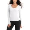 imageODODOS Womens Long Sleeve Round Neck Tops Ribbed Knit Casual Tee Slim Fit Seamless Basic T ShirtsWhite