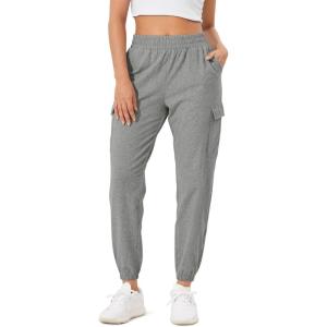 imageODODOS Cargo Jogger Pants for Women Cotton Soft Mid Waist Track Cuff Lounge Sweatpant with PocketsHeather Charcoal