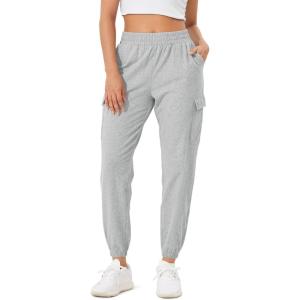 imageODODOS Cargo Jogger Pants for Women Cotton Soft Mid Waist Track Cuff Lounge Sweatpant with PocketsHeather Grey