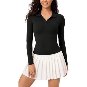 imageODODOS Cloud Feeling Long Sleeve Polo Shirts for Women Lightweight Buttery Soft Tennis Golf TopsBlack