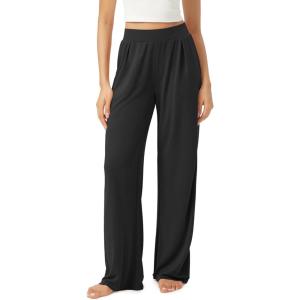 imageODODOS Drapey Soft Wide Leg Pants for Women High Waist Casual Relaxed Lounge Pants with Pockets29 InseamBlack