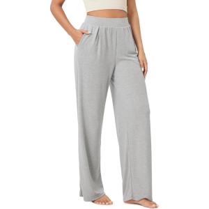 imageODODOS Drapey Soft Wide Leg Pants for Women High Waist Casual Relaxed Lounge Pants with Pockets29 InseamHeather Grey